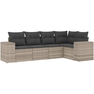 vidaXL Salon de jardin 5 pcs avec coussins gris clair résine tressée pas cher