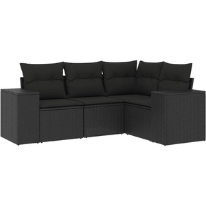 vidaXL Salon de jardin 4 pcs avec coussins noir résine tressée pas cher