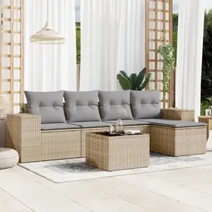 vidaXL Salon de jardin avec coussins 6 pcs beige résine tressée pas cher