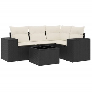 vidaXL Salon de jardin 4 pcs avec coussins noir résine tressée pas cher