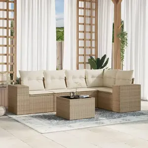 vidaXL Salon de jardin avec coussins 6 pcs beige résine tressée pas cher