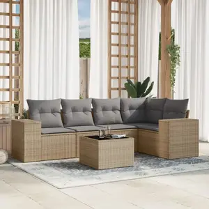 vidaXL Salon de jardin avec coussins 6 pcs beige résine tressée pas cher