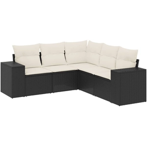 vidaXL Salon de jardin 5 pcs avec coussins noir résine tressée pas cher