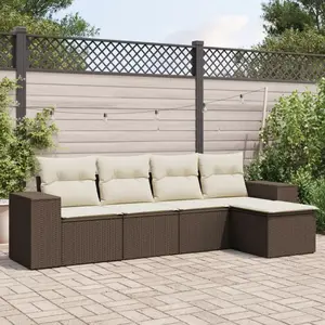 vidaXL - 5-delige - Loungeset - met - kussens - poly - rattan - bruin pas cher
