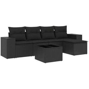vidaXL Salon de jardin 6 pcs avec coussins noir résine tressée pas cher