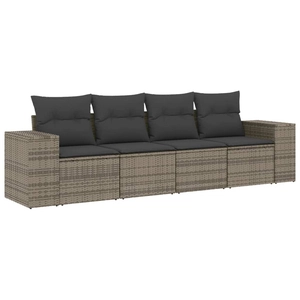 vidaXL Salon de jardin 4 pcs avec coussins gris résine tressée pas cher