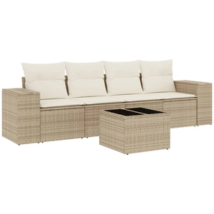 vidaXL Salon de jardin avec coussins 4 pcs beige résine tressée pas cher