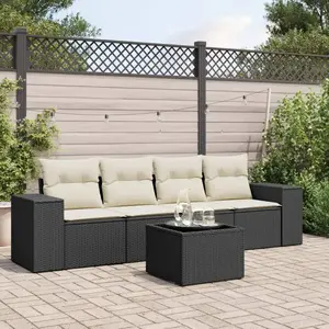 vidaXL Salon de jardin 5 pcs avec coussins noir résine tressée pas cher