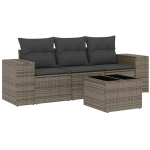vidaXL Salon de jardin 4 pcs avec coussins gris résine tressée pas cher