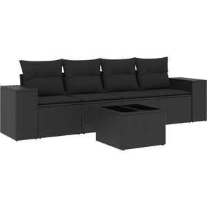 vidaXL Salon de jardin 4 pcs avec coussins noir résine tressée pas cher
