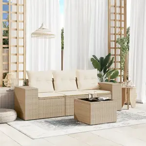vidaXL Salon de jardin avec coussins 4 pcs beige résine tressée pas cher