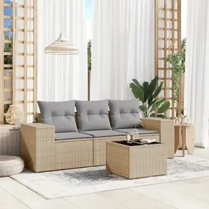 vidaXL Salon de jardin avec coussins 4 pcs beige résine tressée pas cher