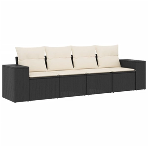 vidaXL Salon de jardin 4 pcs avec coussins noir résine tressée pas cher