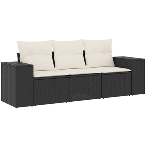 vidaXL Salon de jardin 3 pcs avec coussins noir résine tressée pas cher