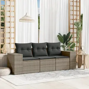 vidaXL Salon de jardin avec coussins 3 pcs gris résine tressée