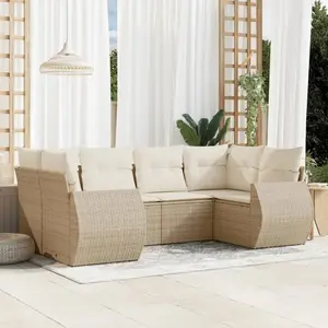 vidaXL Salon de jardin avec coussins 6 pcs beige résine tressée pas cher