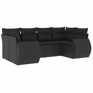 vidaXL Salon de jardin 6 pcs avec coussins noir résine tressée pas cher