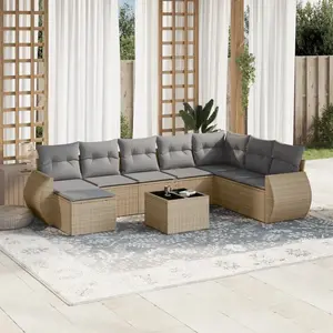vidaXL Salon de jardin avec coussins 9 pcs beige résine tressée pas cher