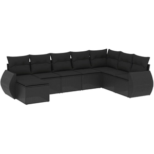 vidaXL Salon de jardin 8 pcs avec coussins noir résine tressée pas cher