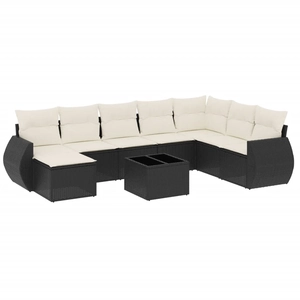 vidaXL Salon de jardin 8 pcs avec coussins noir résine tressée pas cher
