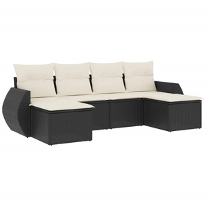 vidaXL Salon de jardin 7 pcs avec coussins noir résine tressée pas cher