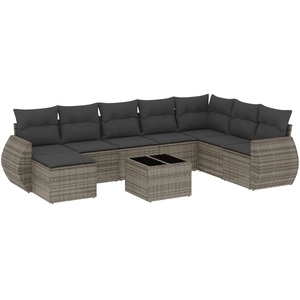 vidaXL Salon de jardin 8 pcs avec coussins gris résine tressée pas cher