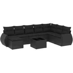 vidaXL Salon de jardin 9 pcs avec coussins noir résine tressée pas cher