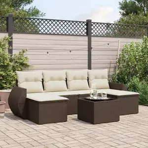 vidaXL - 7-delige - Loungeset - met - kussens - poly - rattan - bruin pas cher