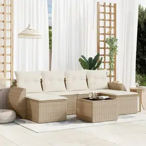 vidaXL Salon de jardin avec coussins 7 pcs beige résine tressée pas cher