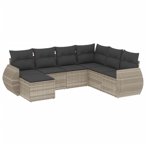 vidaXL Salon de jardin avec coussins 7 pcs gris clair résine tressée pas cher