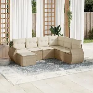 vidaXL Salon de jardin avec coussins 7 pcs beige résine tressée pas cher