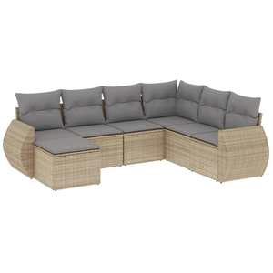 vidaXL Salon de jardin avec coussins 7 pcs beige résine tressée pas cher