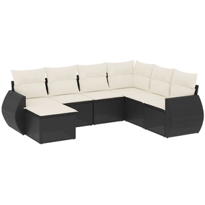 vidaXL Salon de jardin 7 pcs avec coussins noir résine tressée pas cher