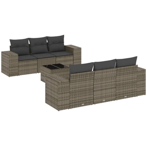 vidaXL Salon de jardin avec coussins 7 pcs gris résine tressée pas cher