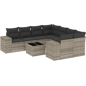 vidaXL Salon de jardin 9 pcs avec coussins gris clair résine tressée pas cher