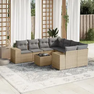 vidaXL Salon de jardin avec coussins 9 pcs beige résine tressée pas cher