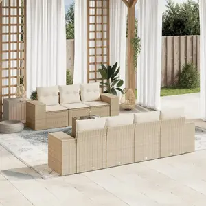 vidaXL Salon de jardin avec coussins 8 pcs beige résine tressée pas cher