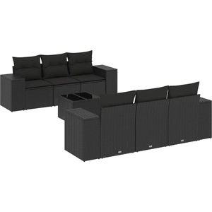vidaXL Salon de jardin 7 pcs avec coussins noir résine tressée pas cher