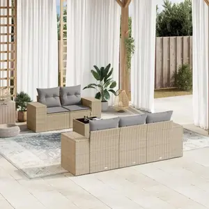 vidaXL Salon de jardin avec coussins 6 pcs beige résine tressée pas cher