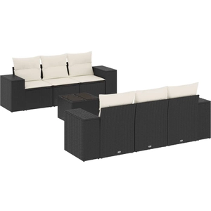 vidaXL Salon de jardin 7 pcs avec coussins noir résine tressée pas cher