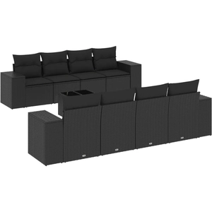 vidaXL Salon de jardin 9 pcs avec coussins noir résine tressée pas cher