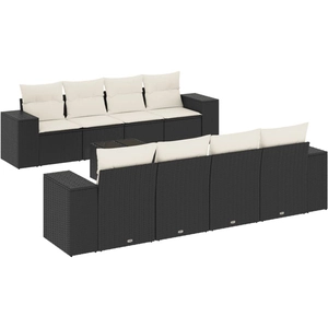 vidaXL Salon de jardin 9 pcs avec coussins noir résine tressée pas cher
