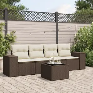 vidaXL - 5-delige - Loungeset - met - kussens - poly - rattan - bruin pas cher
