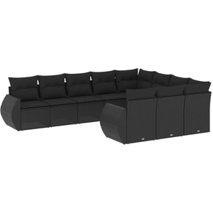 vidaXL Salon de jardin 10 pcs avec coussins noir résine tressée pas cher