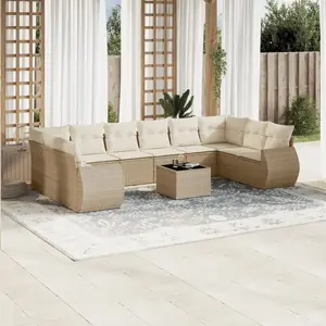 vidaXL Salon de jardin 11 pcs avec coussins beige résine tressée pas cher