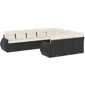 vidaXL Salon de jardin 10 pcs avec coussins noir résine tressée pas cher