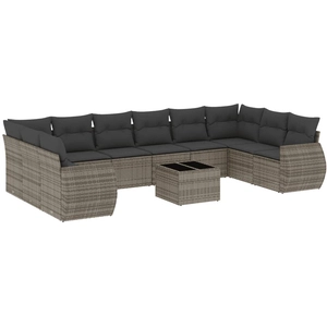 vidaXL Salon de jardin avec coussins 10 pcs gris résine tressée pas cher