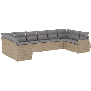 vidaXL Salon de jardin avec coussins 10 pcs beige résine tressée pas cher