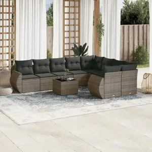 vidaXL Salon de jardin avec coussins 10 pcs gris résine tressée pas cher