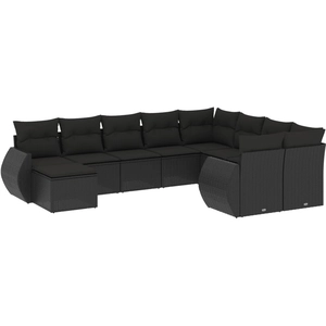 vidaXL Salon de jardin 10 pcs avec coussins noir résine tressée pas cher
